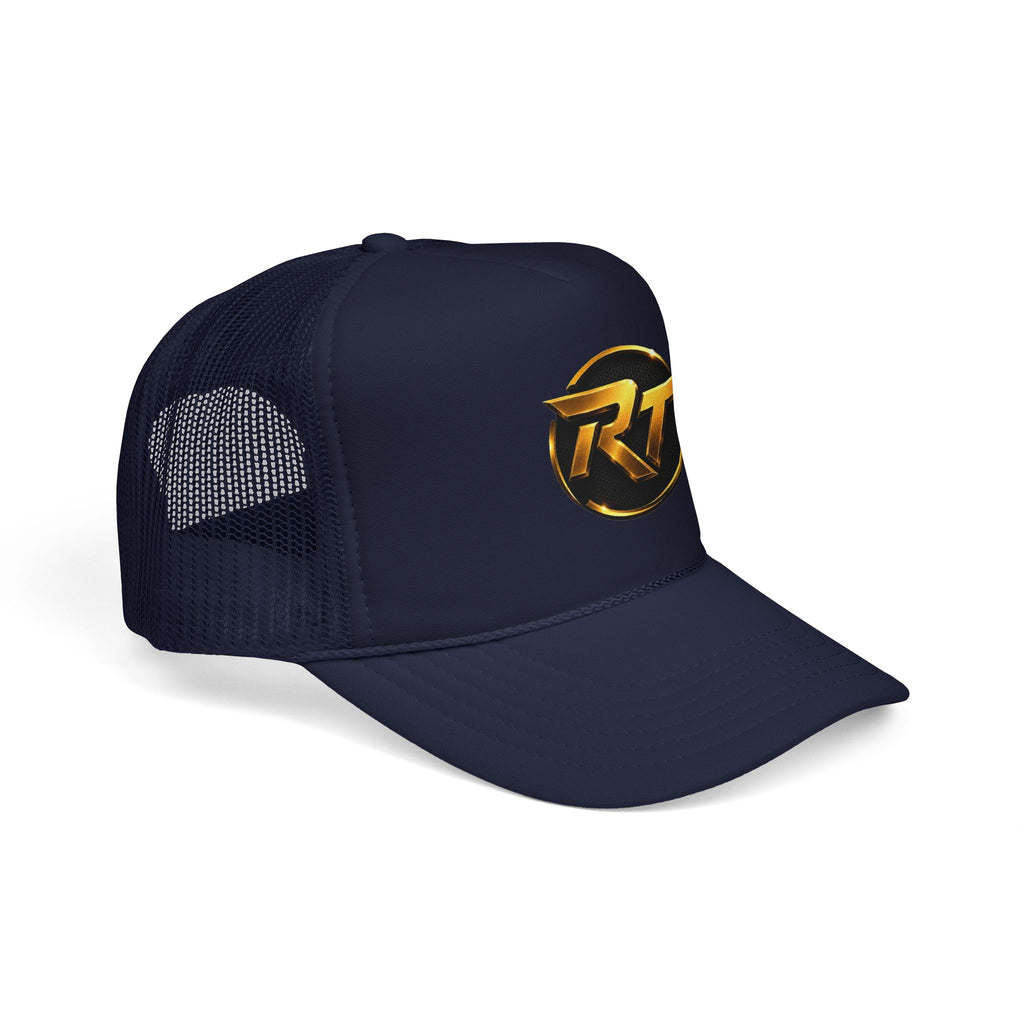 Gold RT Logo Trucker Hat | Metallic Monogram Foam Trucker Hat