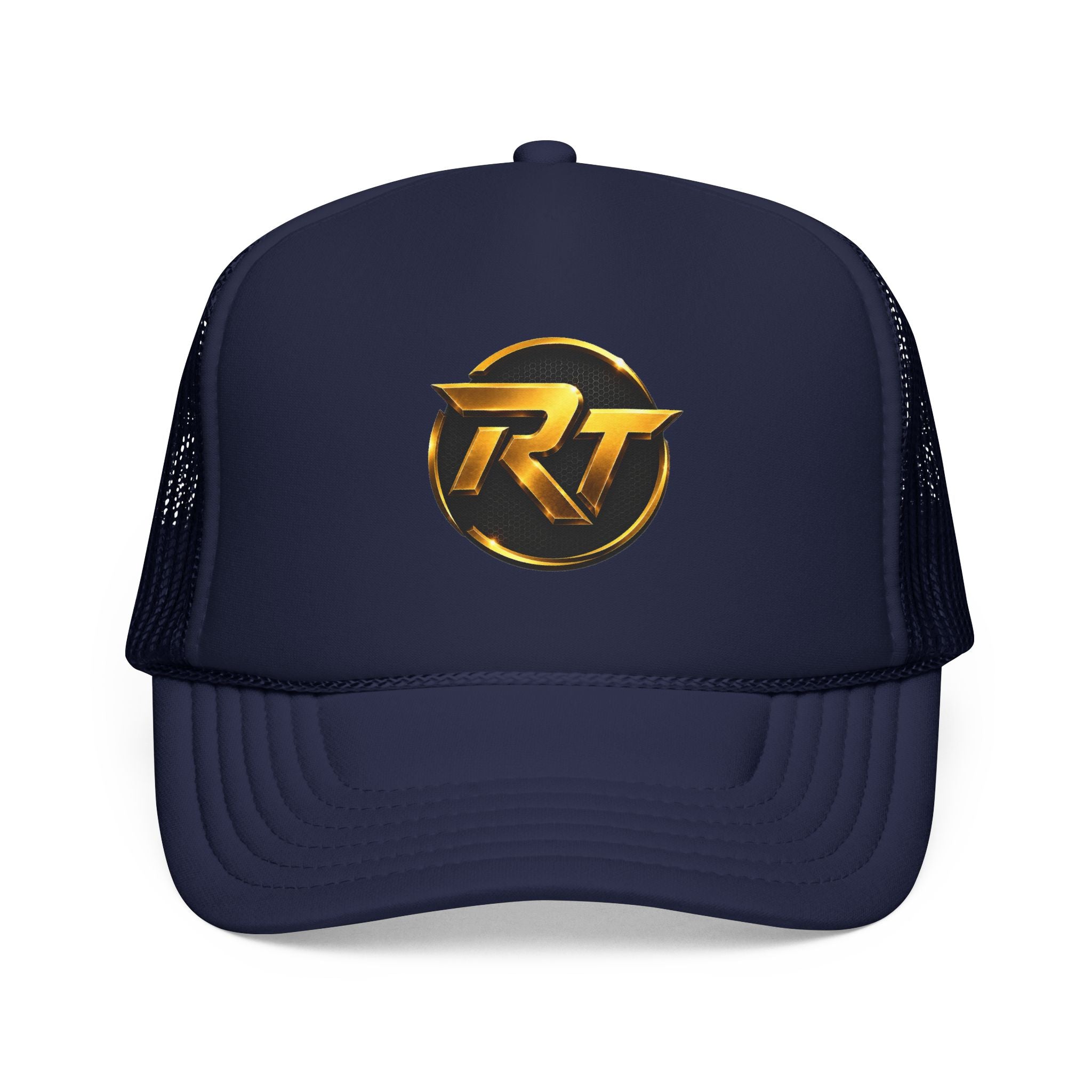 Gold RT Logo Trucker Hat | Metallic Monogram Foam Trucker Hat