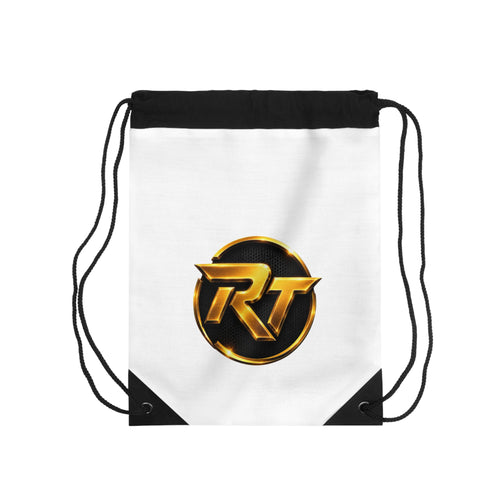 Gold RT Logo Drawstring Bag | Monogram Emblem Gym Sack