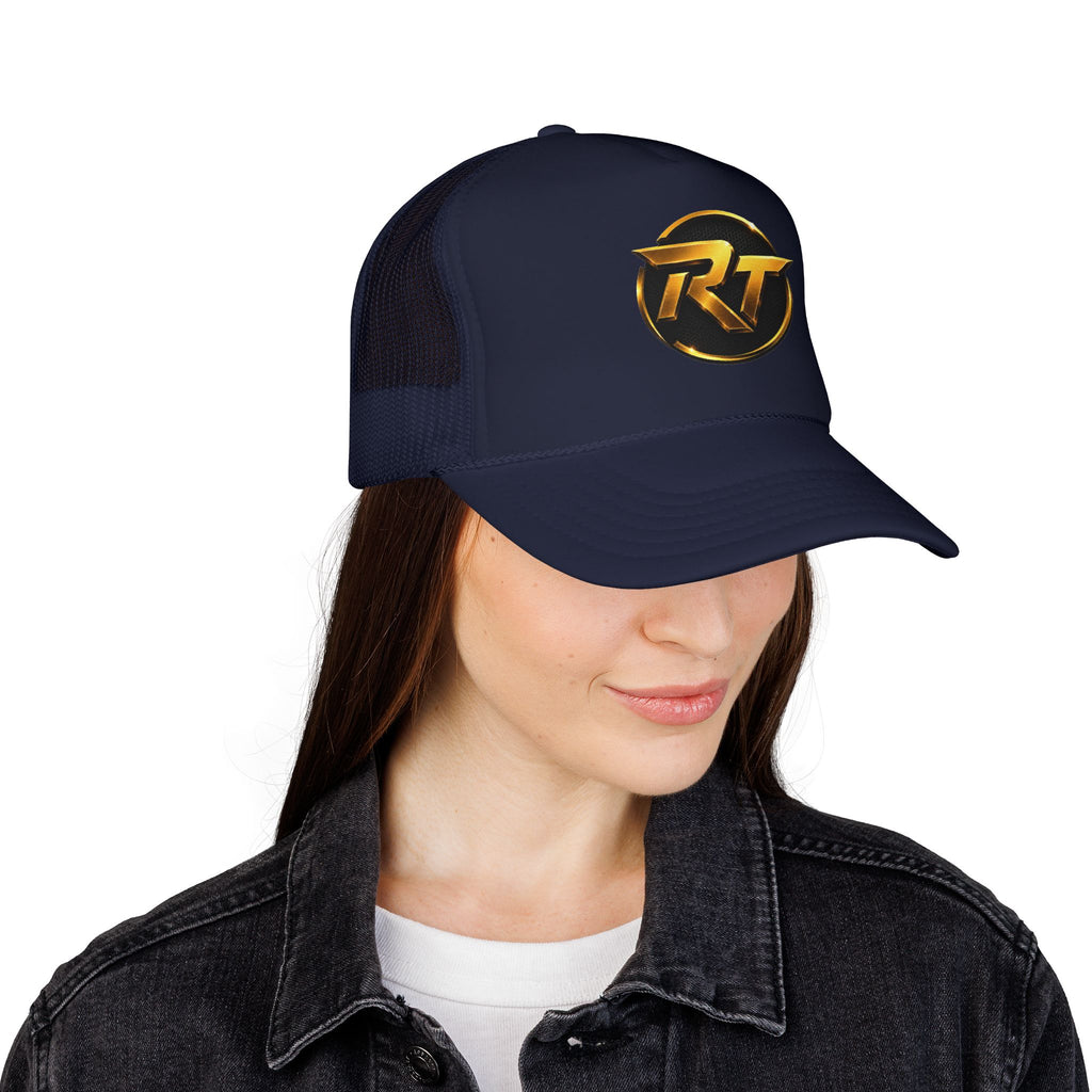 Gold RT Logo Trucker Hat | Metallic Monogram Foam Trucker Hat
