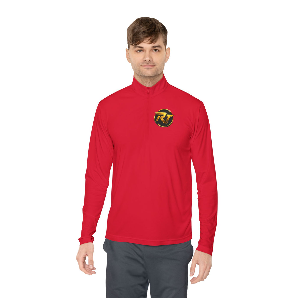 RT Circle Logo Quarter Zip | Minimal Crest Pullover, Embroidered Chest