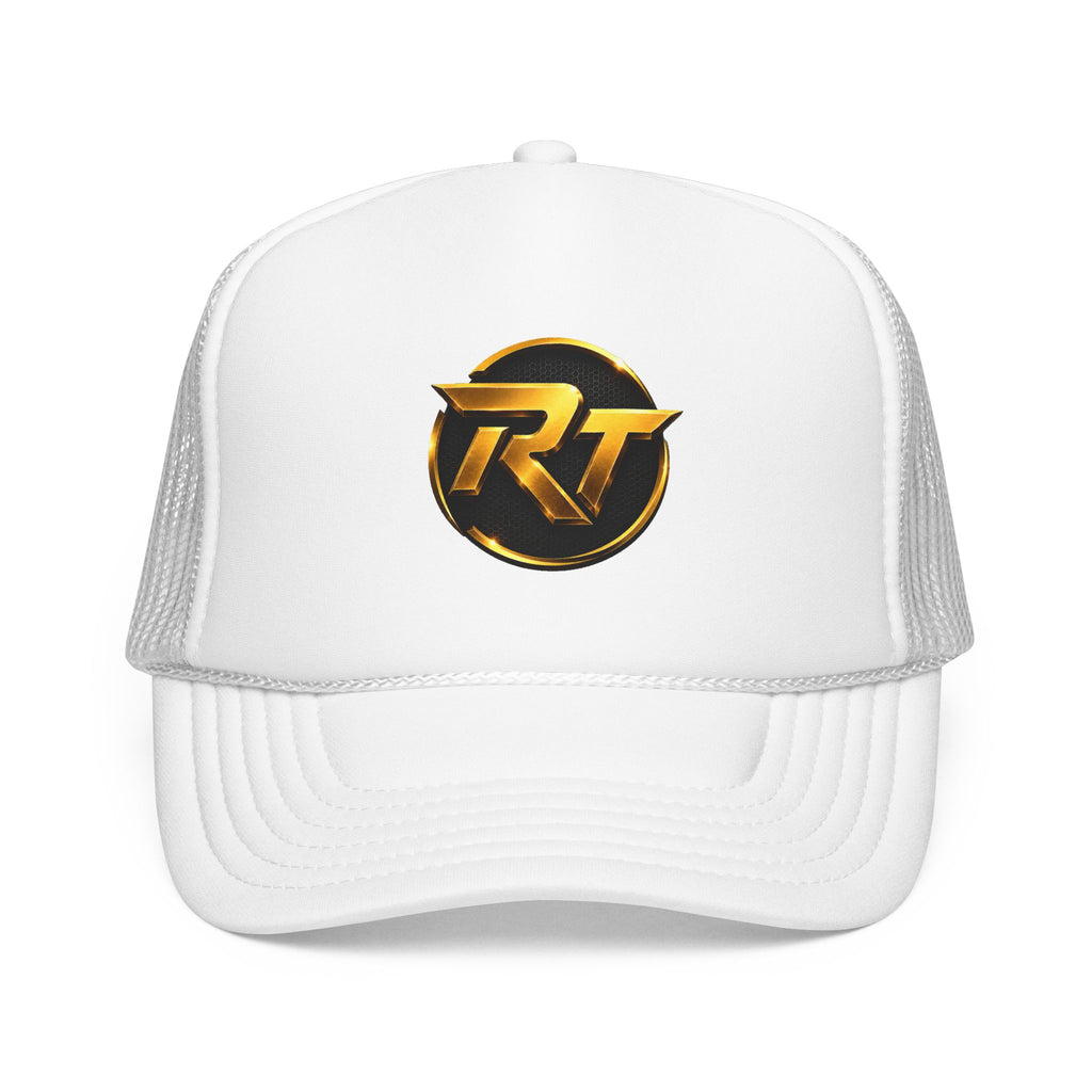 Gold RT Logo Trucker Hat | Metallic Monogram Foam Trucker Hat