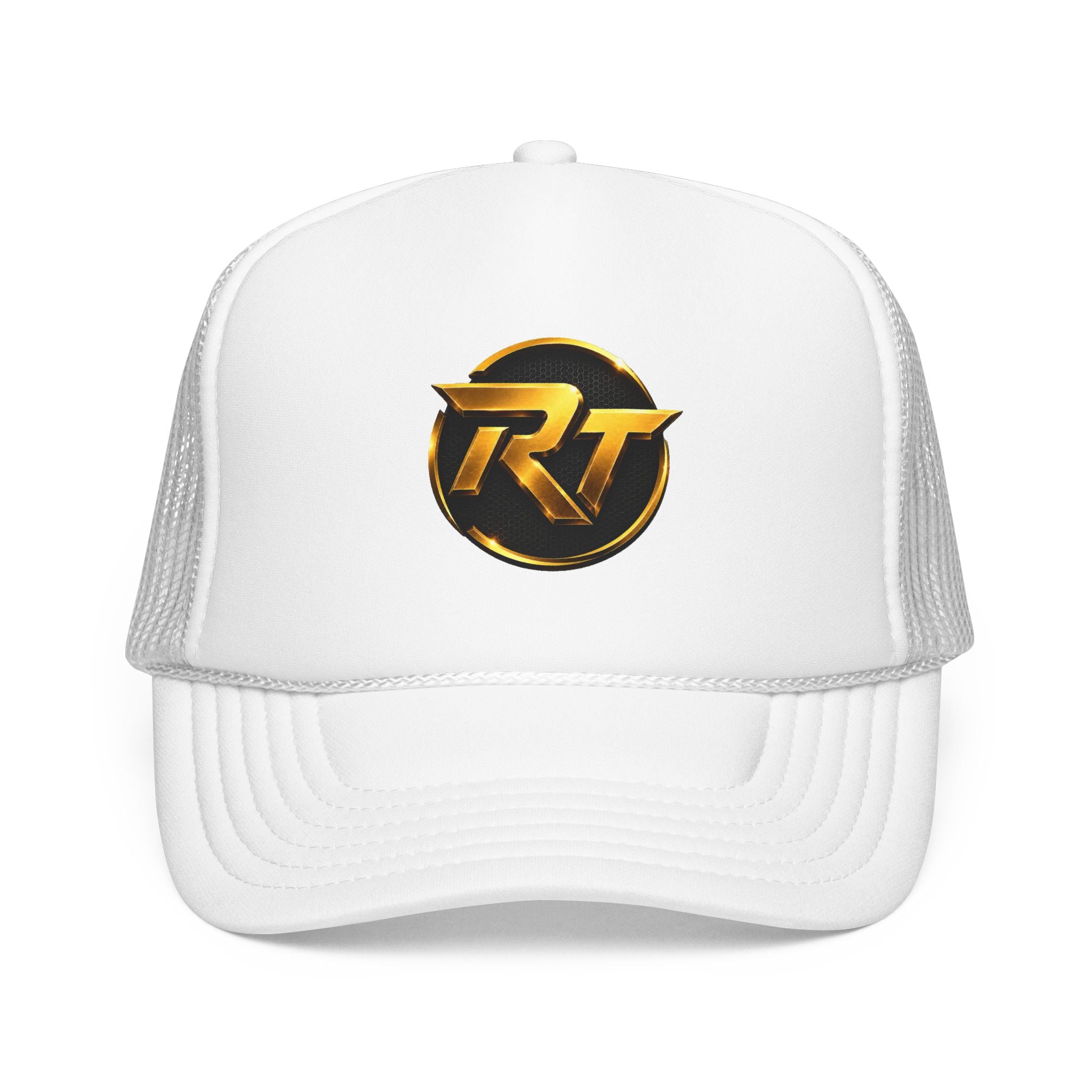 Gold RT Logo Trucker Hat | Metallic Monogram Foam Trucker Hat