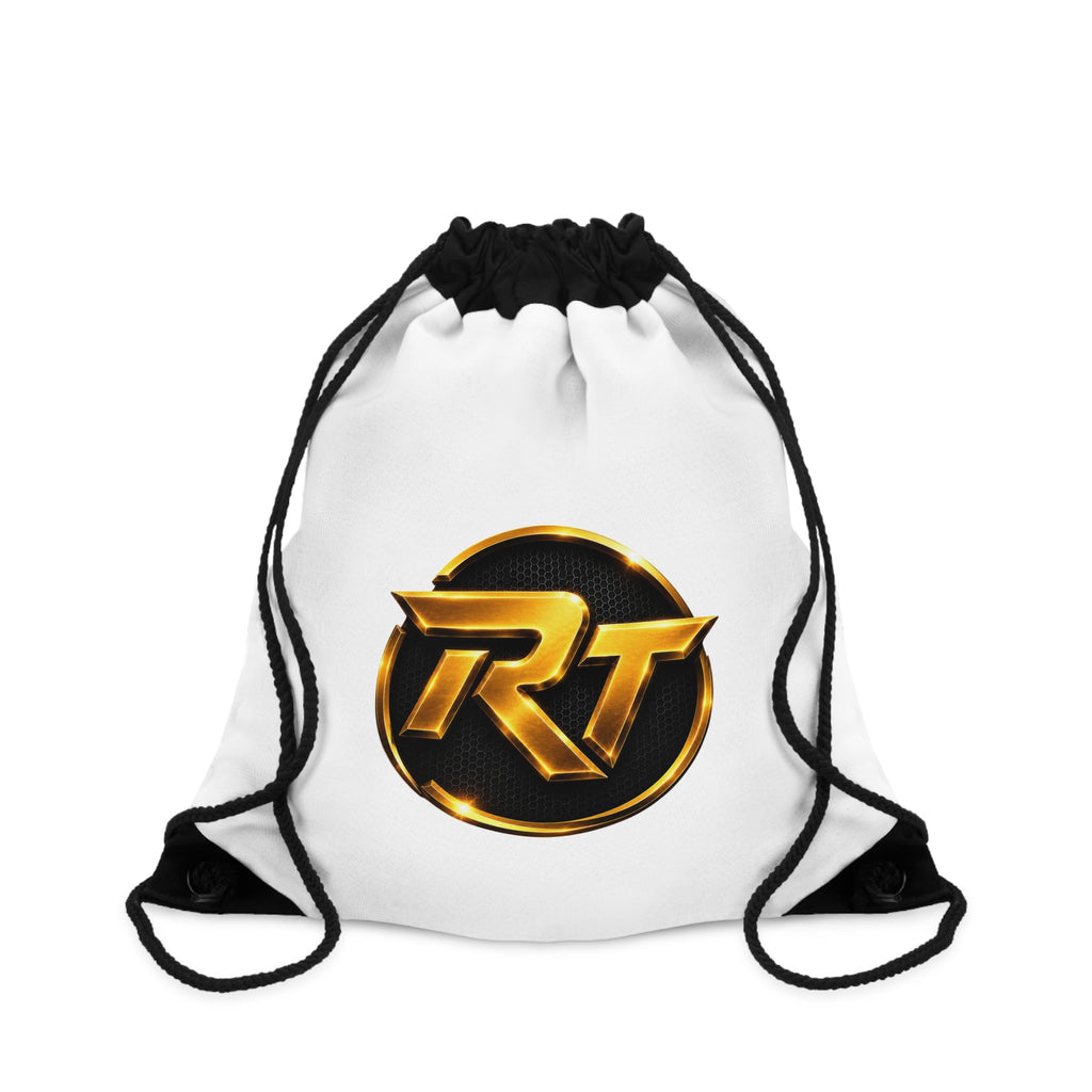 Gold RT Logo Drawstring Bag | Monogram Emblem Gym Sack
