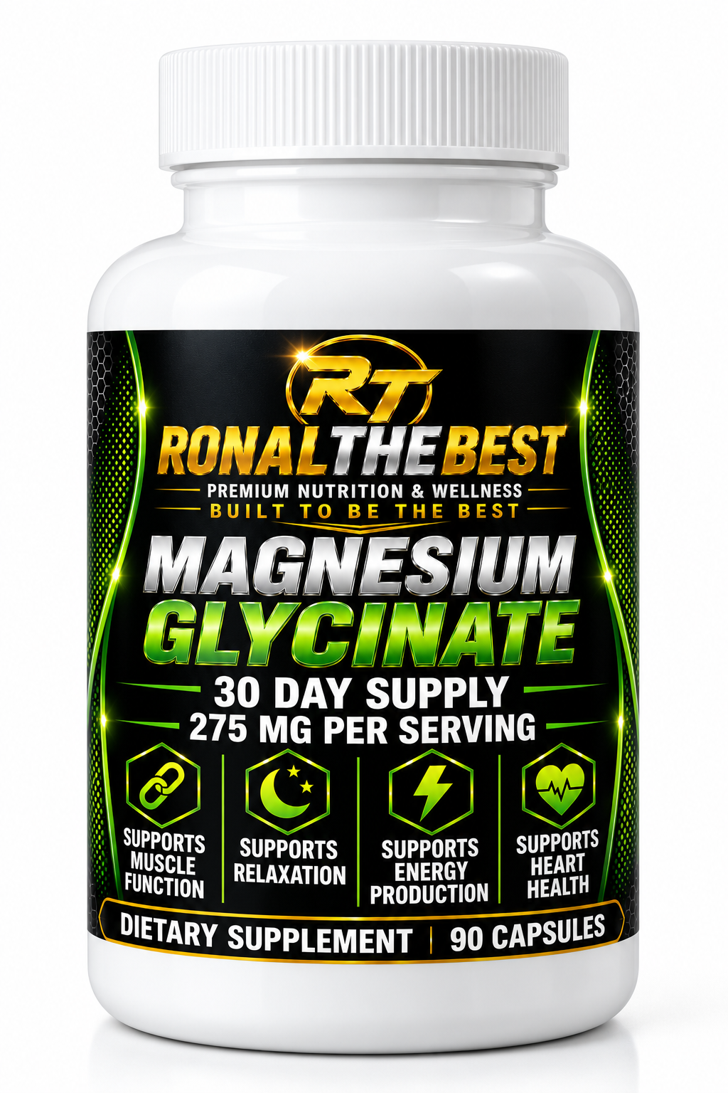 Ronalthebest Magnesium Glycinate 275 mg – 90 Capsules – 30 Day Supply – Dietary Supplement